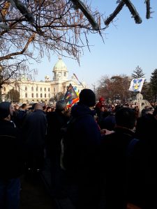 Protestors at the "Let's Not Drown Belgrade Protest